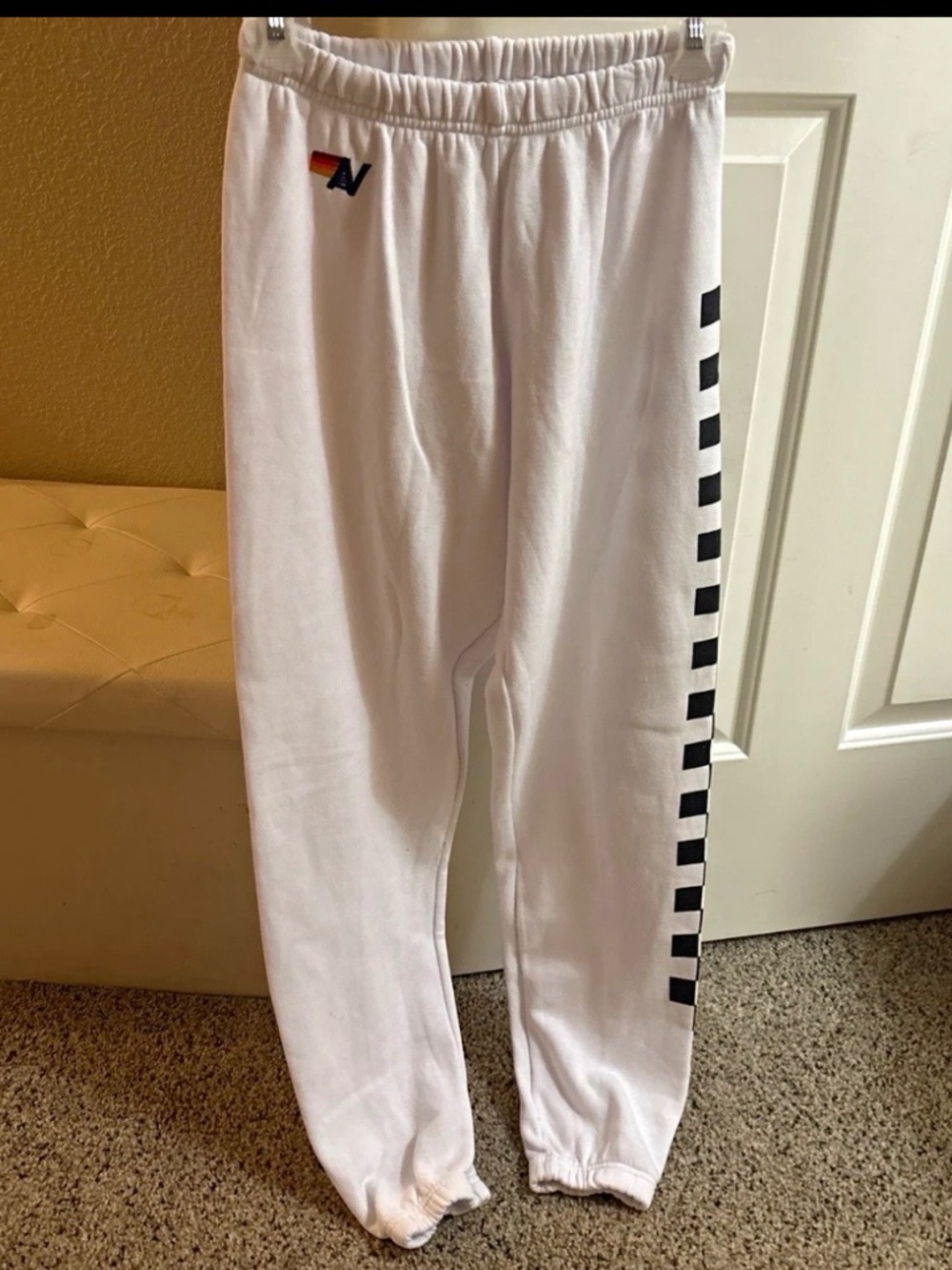 Aviator nation women’s black-and-white checkered, sweatpants new size small